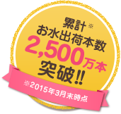 累計お水出荷本数2,300万本突破!!※2014年12月末時点