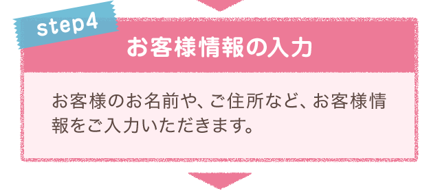 step4 お客様情報の入力 お客様のお名前や、ご住所など、お客様情報をご入力いただきます。