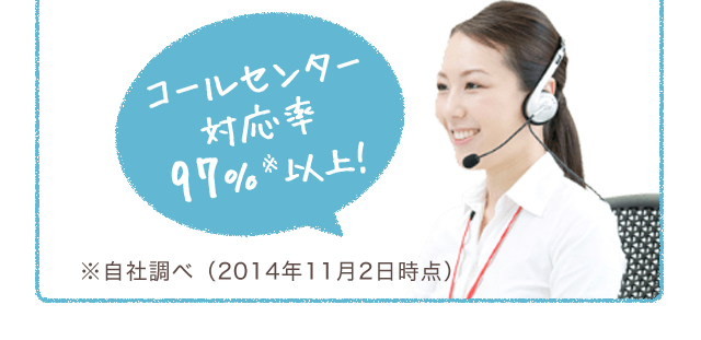 コールセンター対応率97%※以上!※自社調べ(2014年11月2日時点)