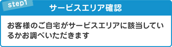 STEP1サービスエリア確認お客様のご自宅がサービスエリアに該当しているかお調べいただきます